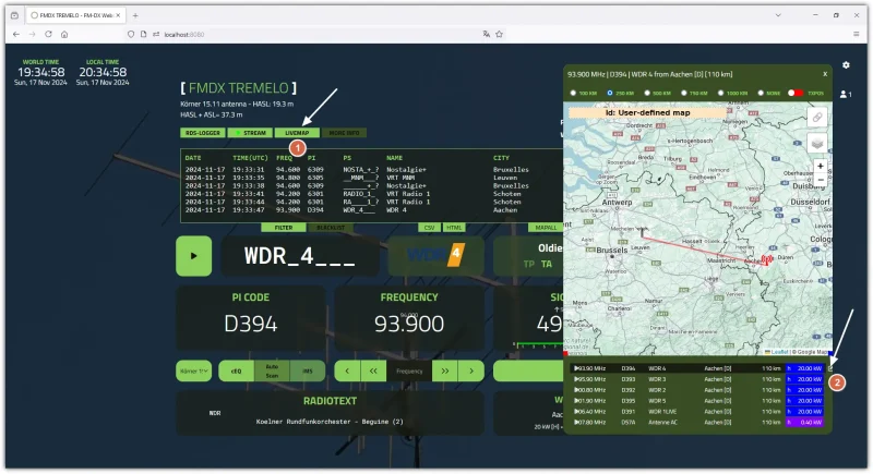 LIVEMAP with RDS logger on and upload to the fmlist