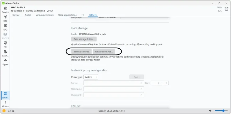 Back-up and restore settings