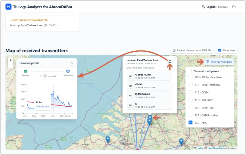 Map section of the TII Log Analyzer